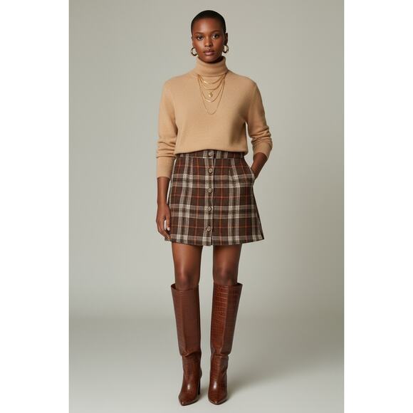Women’s Day to Day Brown and Orange Preppy Plaid button down mini skirt M - Picture 1 of 6